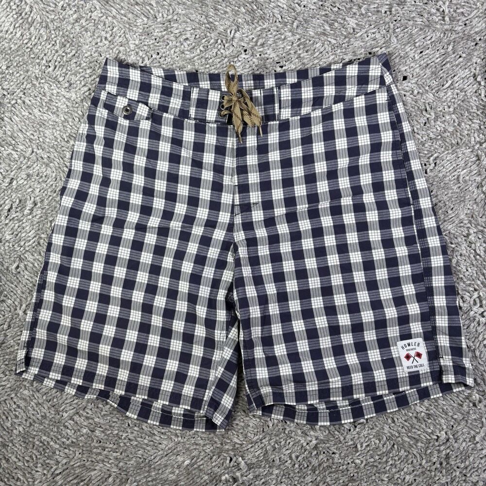 Howler Brothers Shorts Mens 36 Blue Plaid Summer Deck Shorts Beach Drawstrings